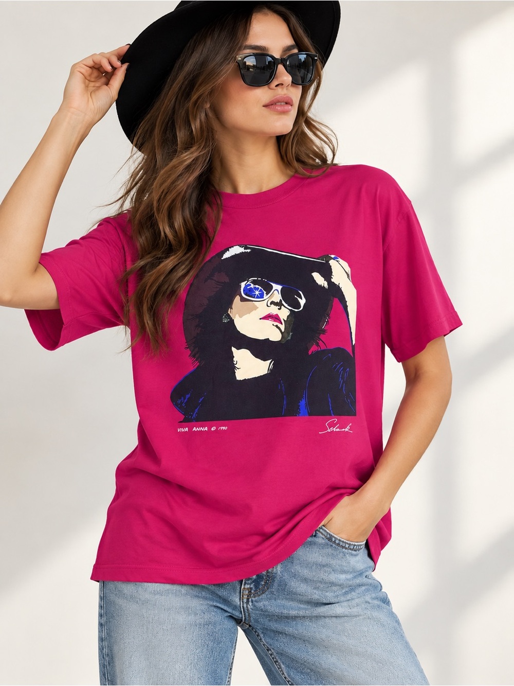 Jerzees Viva Anna Graphic T-Shirt Made in USA Raspberry Pink Size L 42-44